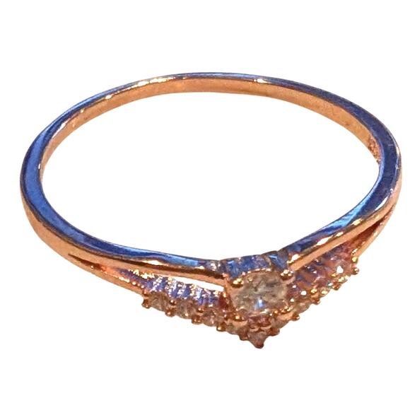 Sterling Silver Ring Size 11.5 Rose Gold Tone Pink Stones Dainty - Picture 1 of 9